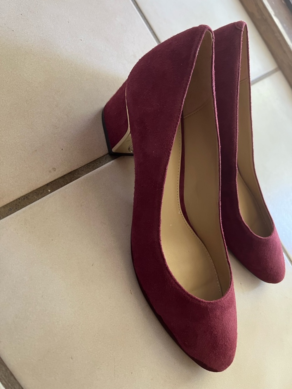 Michael Kors Burgundy Suede Block Heel Pumps